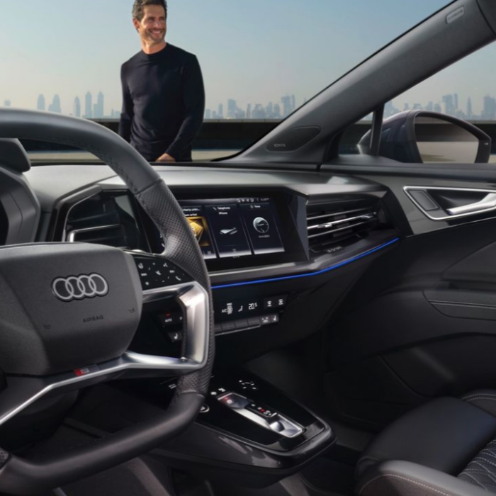 Location d'audi - voiture plus homme devant voiture